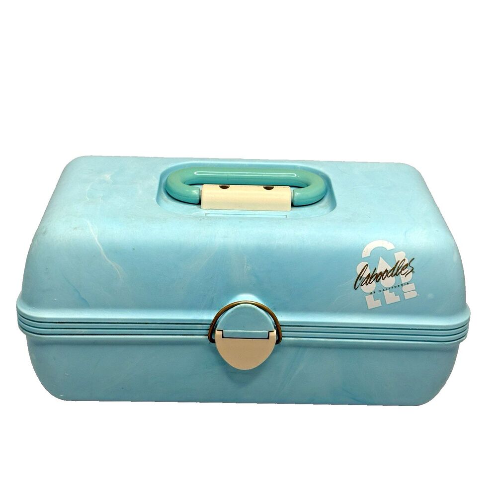 Caboodles Vintage 90s Makeup Case Blue Marble 2 Tier Tray Mirror GUC